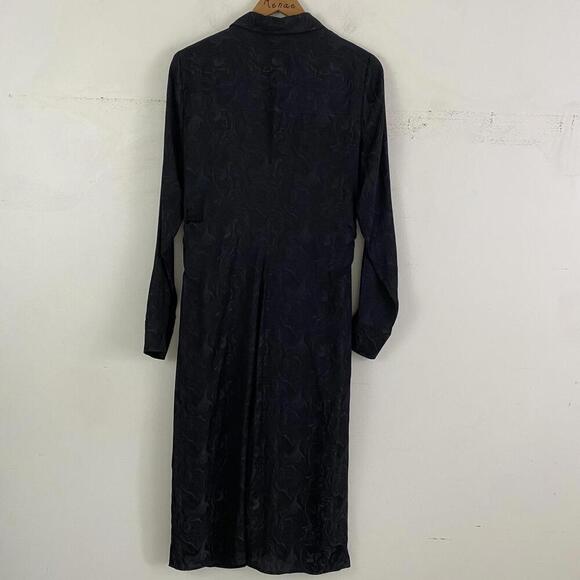 HALOGEN black swirl print long sleeve gathered button down dress sz M - Picture 3 of 6